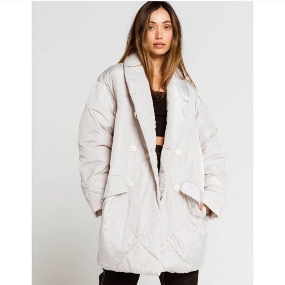 Free People Ella Puffer Jacket Coat in Mineral‎ Dust Size Medium